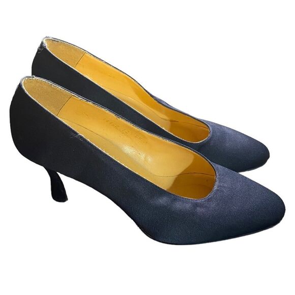 Stephanie of London Wm’s Sz 6.5 Blue 3 Inch Spool Heel Satin Pump Shoes - Picture 4 of 7